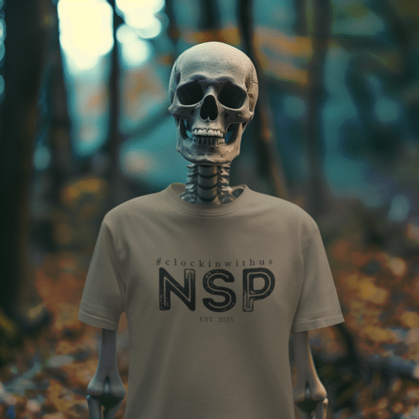 Military brown Savannah t-shirt featuring the Night Shift Paranormal logo on the chest, displayed in a flat lay format.